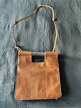 Beis Cognac Croc-Embossed Leather Crossbody Bag